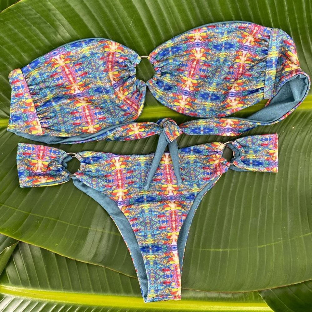 Archer Fox Magic Rainbow Strapless Reversible Bikini